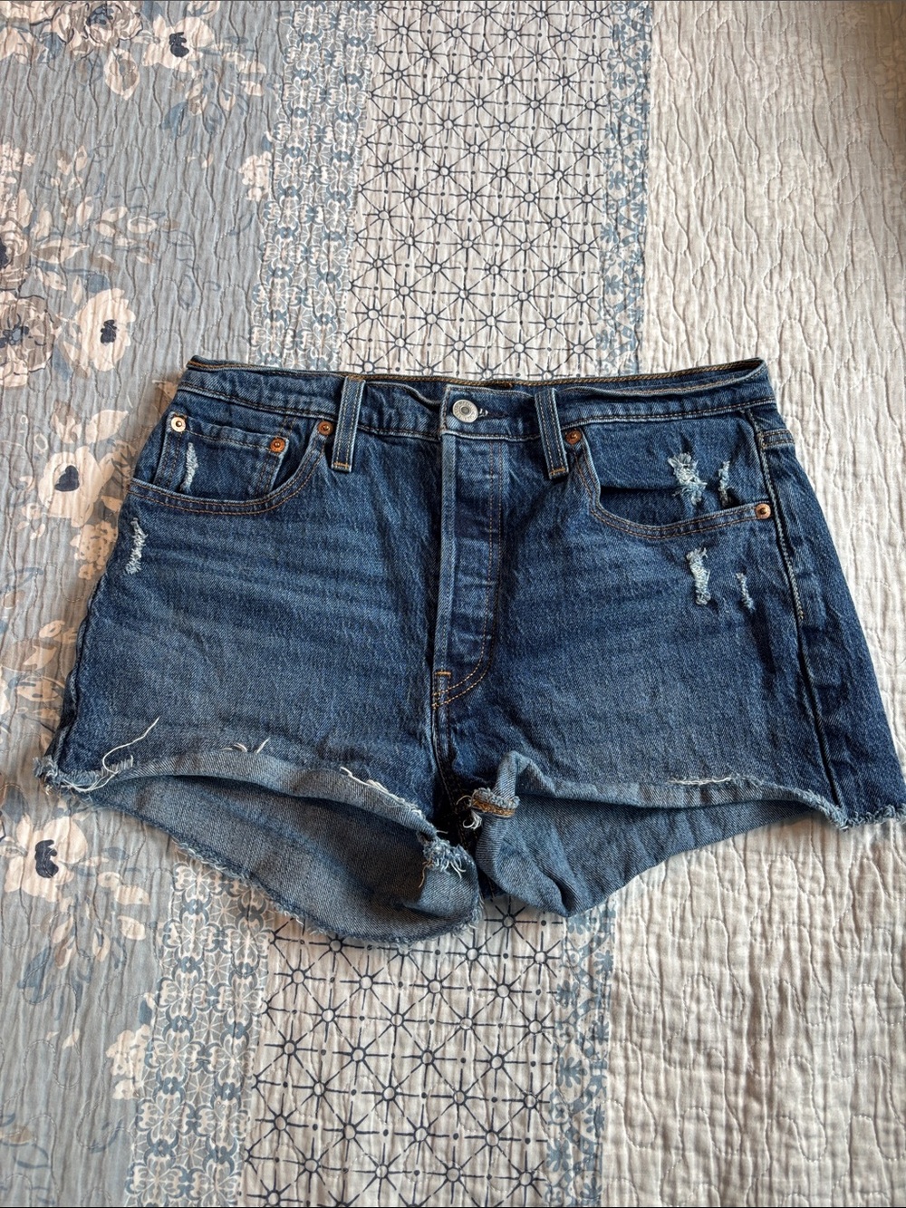 Levi's Dark Blue Distressed Denim Cutoff Shorts size 29. Like new.
